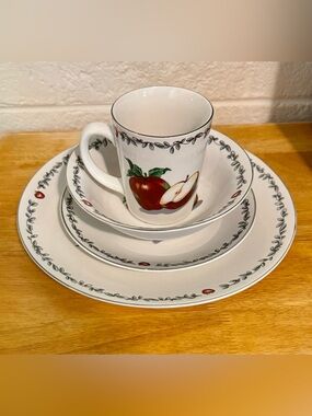 Today’s Home Apple Seeds Set of 4 Dinner Plate, Salad Plate, Soup Bowl and Mug